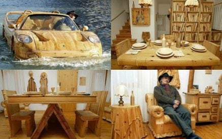 Տղամարդու տունը, կենցաղային իրերը, ավտոմեքենան, հագուստները պատրաստված են բացառապես փայտից (Ֆոտոշարք)