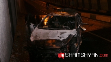 Երիտասարդ վարորդը Երևանում, Hyundai-ով, Խանջյան փողոցի թունելում բախվել է պատին. մեքենան ամբողջովին այրվել է