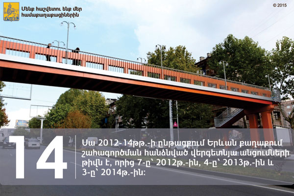 2014-ին  Երևանում շահագործման է հանձնվել 3  վերգետնյա անցում