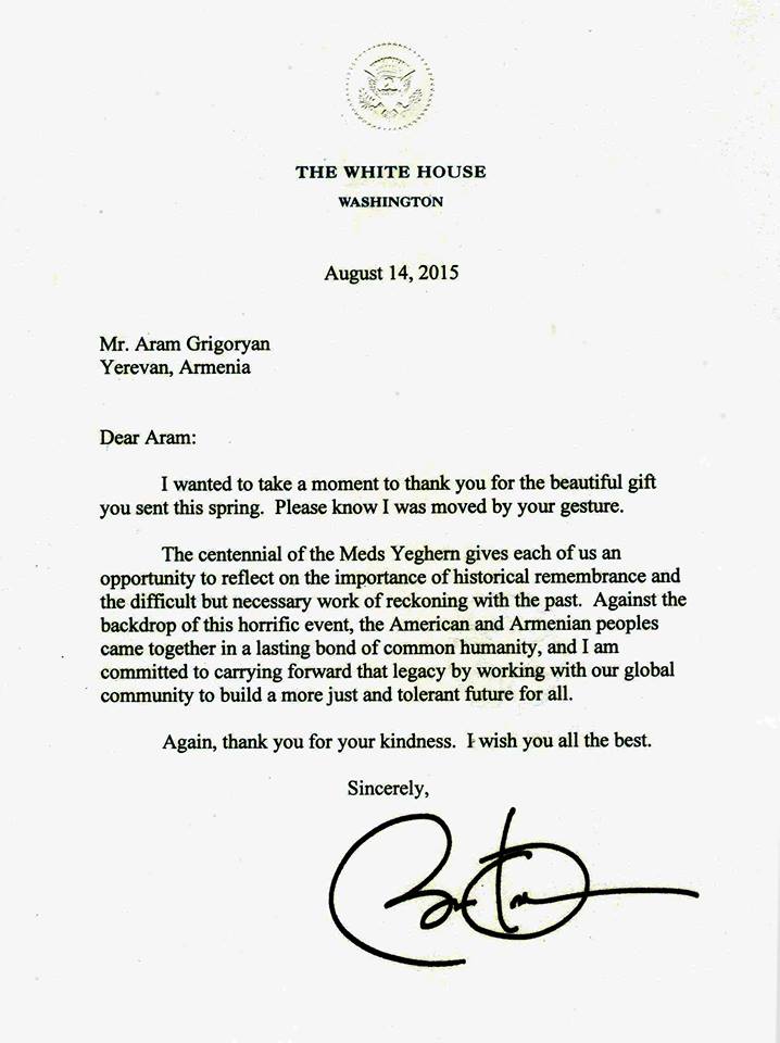 Բարաք Օբաման արձագանքել է հայ լրագրողի նամակին.  Arevelk.am