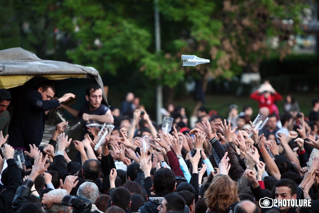 A march with torches to the memorial complex of Armenian Genocide started from Freedom Square in Yerevan, Armenia