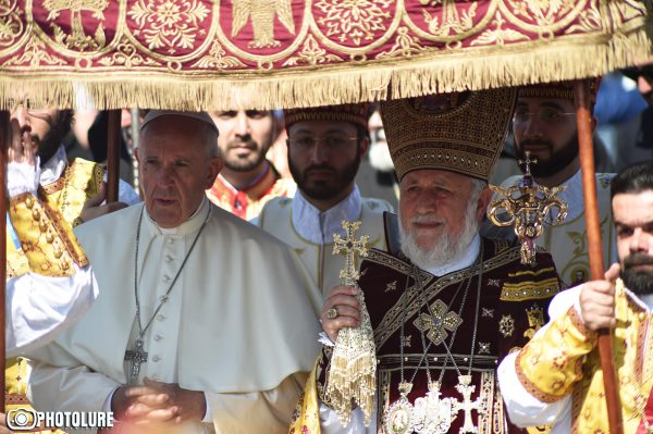 Pope Francis and Catholicos of All Armenians Karekin II lead a Divine Liturgy at the Armenian Apostolic Cathedral Etchmiadzin, Armenia 26 June 2016