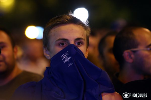 Opposition supporters hold a protest march in support of initiators of the occupation of Patrol-Guard Service Regiment of Erebuni district in Yerevan, Armenia