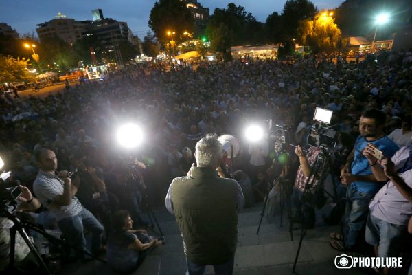 A protest action in support of the 'Sasna Tsrer' militants, who sized Patrol-Guard Service Regiment of Erebuni district took place on Freedom Square in Yerevan, Armenia. The militants have occupied the police station for 15 days
