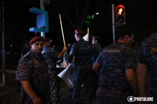 The 10th day police banned the protest action in support of initiators of occupation of the police station in Erebuni district in Yerevan, Armenia