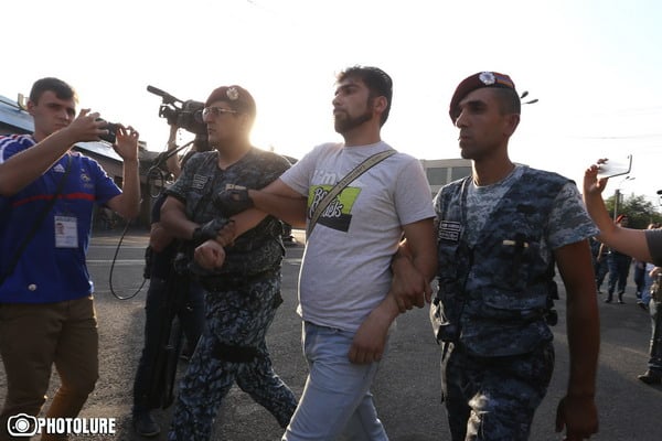 The police banned gatherings in Khorenatsi street and arrested people who support members of 'Sasna Tsrer' group which occupied the Patrol-Guard Service Regiment of Erebuni district for over 11 days in Yerevan, Armenia