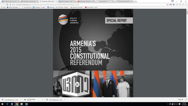 PFA-ի հատուկ զեկույցը Հայաստանում 2015 թ. դեկտեմբերին կայացած Սահմանադրության փոփոխությունների հանրաքվեի վերաբերյալ