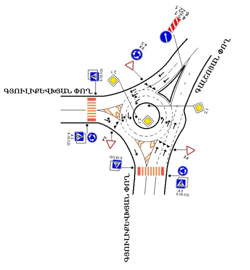 Երթևեկության կազմակերպման փոփոխություն Գյուլիքևխյան և Գալշոյան փողոցների շրջանաձև երթևեկության խաչմերուկում