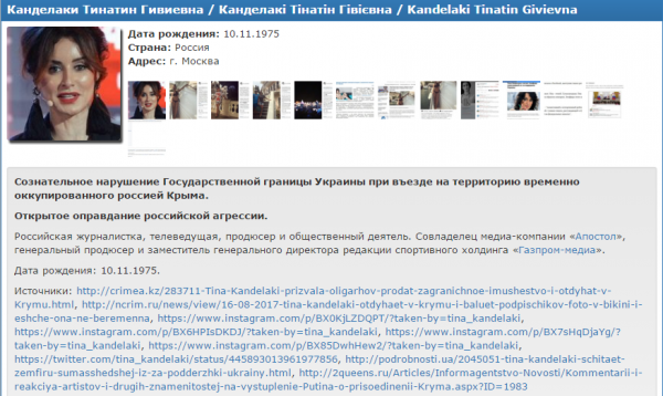 Թինա Կանդելակին հայտնվել է ուկրաինական «Խաղաղապահ» կայքում՝ Ղրիմ այցելելու պատճառով