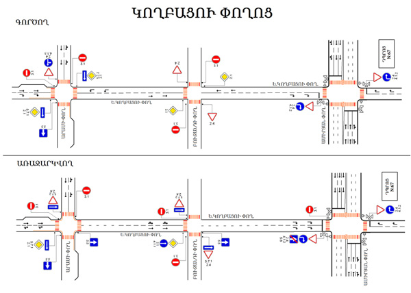 Երթևեկության կազմակերպման փոփոխություն` Երևան քաղաքի Կողբացու փողոցի Արամի և Ամիրյան փողոցների հատվածում