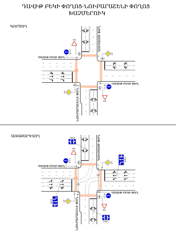 Երթևեկության կազմակերպման փոփոխություն` Երևան քաղաքի Դավիթ Բեկի, Նուբարաշենի և Կուստոյի փողոցների խաչմերուկում
