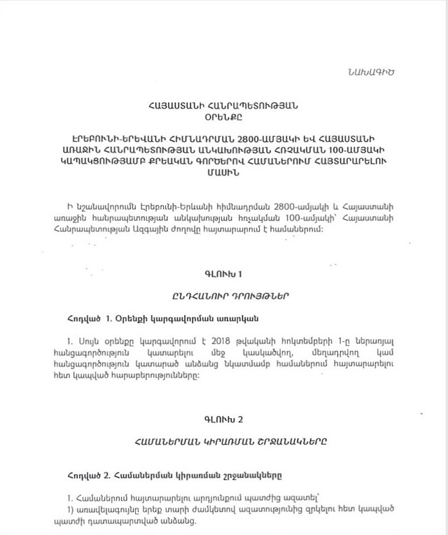 Համաներման ամբողջական նախագիծը. այն որոշակի փոփոխությունների է ենթարկվել