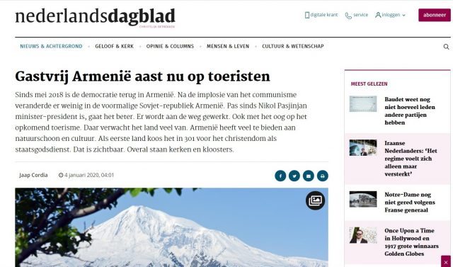 «Միայն այն բանից հետո, երբ Նիկոլ Փաշինյանը վարչապետ դարձավ, ամեն ինչ սկսեց լավ ընթանալ». Nederlands Dagblad