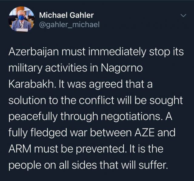 ԵԺԿ խմբակցության արտաքին հարցերով խոսնակ. Ադրբեջանը պետք է անհապաղ դադարեցնի իր ռազմական գործողությունները