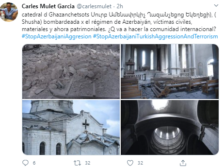 «Ի՞նչ է անելու միջազգային հանրությունը»․ իսպանացի սենատորը՝ Շուշիի Ղազանչեցոց եկեղեցու ռմբակոծության մասին