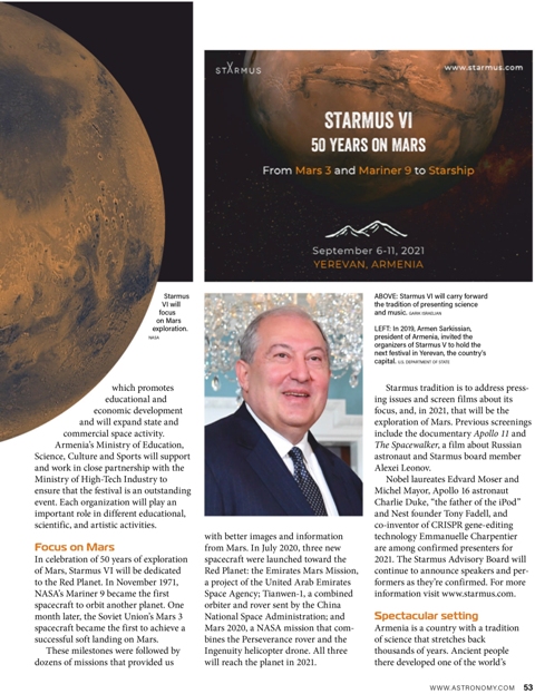 «Երկիր, որտեղ գիտական ավանդույթները հազարավոր տարիների պատմություն ունեն». «Astronomy» ամսագիրն անդրադարձել է Երևանում նախատեսված STARMUS 6-րդ փառատոնին