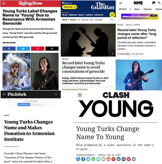 «Young Turks record label-ը փոխել է իր պաշտոնական անվանումը, հաշվի առնելով հայերի ցեղասպանությունը, և որ այն իրականացրել են հենց երիտթուրքերը»
