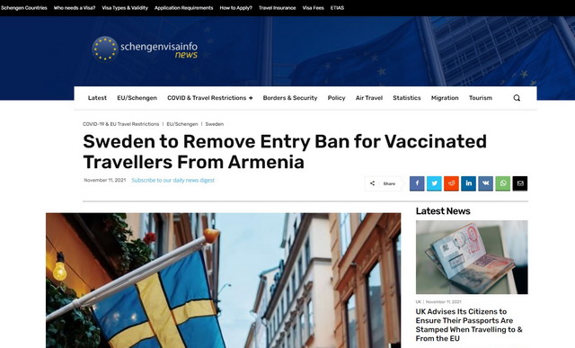 Շվեդիան հանում է Հայաստանի պատվաստված քաղաքացիների համար մուտքի արգելքը