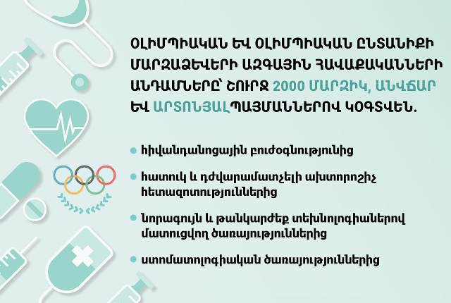 Օլիմպիական և օլիմպիական ընտանիքի մարզաձևերի ազգային հավաքականների անդամներն անվճար բուժօգնություն կստանան