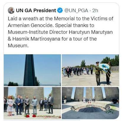 Ամերիկայի հայկական համագումարը կոչ է անում ՄԱԿ-ի  Գլխավոր ասամբլեայի նախագահին հաստատել Հայոց  ցեղասպանությունը` սոցիալական ցանցում հրապարակումը ջնջելուց հետո