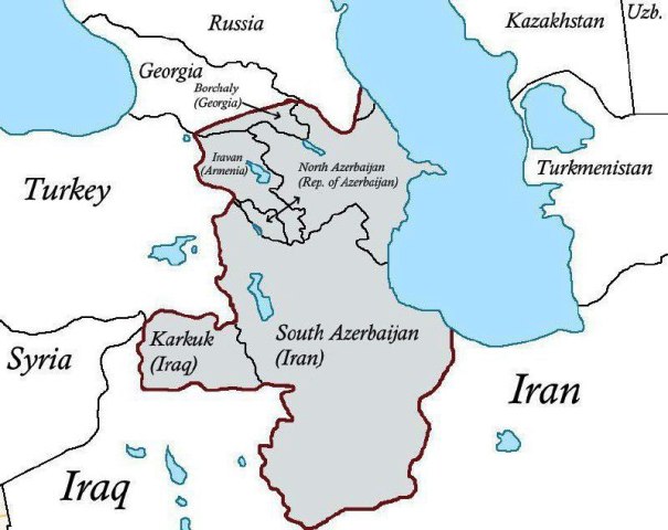 Ահա քարտեզներից մեկը, որում երևում է, թե ինչպես են պատկերացնում Ադրբեջան պետության ծավալումը ի հաշիվ Հայաստանի, Իրանի և Վրաստանի. Վարուժան Գեղամյան