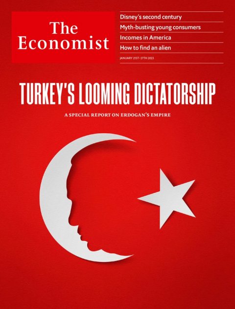 The Economist. «Թուրքիայի մոտեցող դիկտատուրան». կիսալուսինը՝ Էրդողանի դեմքով