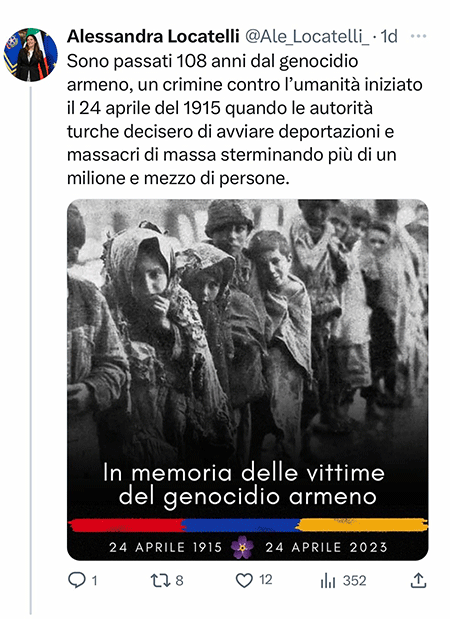 Իտալիայի Հաշմանդամների հարցերով նախարարի գրառումը Հայոց Ցեղասպանության մասին