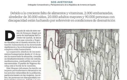 Իսպանական Diario SUR օրաթերթը հրապարակել է դեսպան Սոս Ավետիսյանի հոդվածը՝ Լաչինի միջանցքի արգելափակման հետևանքով Լեռնային Ղարաբաղում ահագնացող հումանիտար ճգնաժամի վերաբերյալ