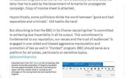 Հաջիևը BBC-ին մեղադրել է Հայաստանի օգտին քարոզչության մեջ