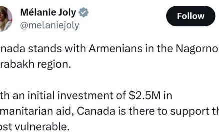 Կանադան մոտ 2,5 մլն դոլար կհատկացնի Լեռնային Ղարաբաղի հայ բնակչության մարդասիրական աջակցության համար