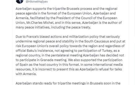 Բաքուն պատրաստ է մոտ ժամանակներս Բրյուսելում կայանալիք եռակողմ հանդիպումներին՝ ԵՄ-Ադրբեջան-Հայաստան ձևաչափով․ Հաջիև