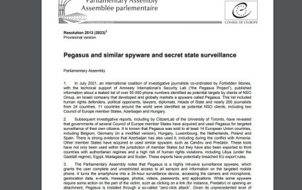 ԵԽԽՎ-ն Բաքվին կոչ է արել հետաքննել Pegasus լրտեսող ծրագրի օգտագործման դեպքերը․ ծրագիրն օգտագործվել է հայերին լրտեսելու համար