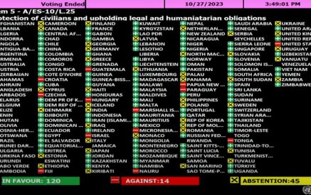 Հայաստանը կողմ քվեարկեց Գազայում հրադադար հաստատելու անհրաժեշտության մասին բանաձևին, որում քննադատվում են Իսրայելի գործողությունները խաղաղ բնակչության հանդեպ