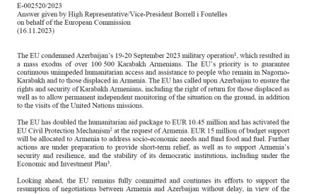Բորել. ԵՄ-ն շարունակում է աջակցել Հայաստան-Ադրբեջան բանակցություներին և խաղաղության պայմանագրի կնքմանը