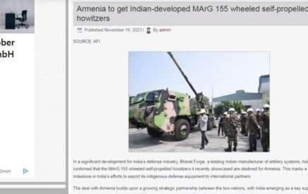 Հնդկական ընկերությունը հաստատել է, որ MArG 155 անվավոր ինքնագնաց հաուբիցները նախատեսված են Հայաստանի համար․ «Ազատություն»