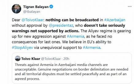 Մենք հավատում ենք Ալիևին կանգնեցնելու ԵՄ կարողությանը. Տիգրան Բալայանը` պատասխանել է Տոյվո Կլաարին