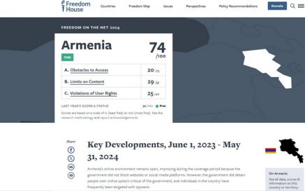 Հայաստանին վերաբերող զեկույցում Freedom House-ն արձանագրել է իշխանության կողմից գրաքննության և թվային ոլորտի վերահսկման դեպք