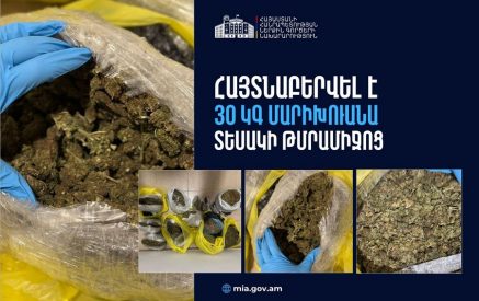 Կանխվել է շուրջ 30 կգ մարիխուանան Հայաստանում իրացնելու փորձը